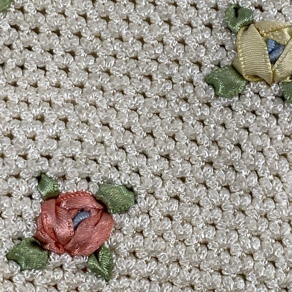 Vintage Christiana Brand Handbag Purse Ribbon Embroidered Chain Strap Ivory - Picture 10 of 16